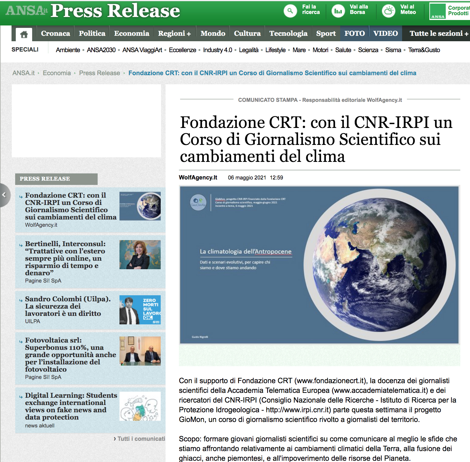 Corso di Giornalismo Scientifico 