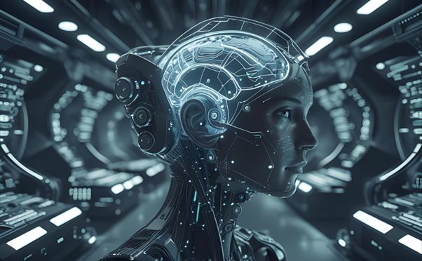 Visione artistica di un futuro dominato dall’intelligenza artificiale (Credit Canva AI Image Generator) – https://www.canva.com/ai-image-generator/