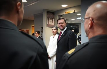 Vice President-Elect of the United States, JD Vance, meets a group of Tomb Guards  in the Tomb of the Unknown Soldier Sentinel quarters at Arlington National Cemetery January 19, 2025. Vance, a former Marine, prioritized meeting the Tomb Guards during his visit to Arlington National Cemetery. Soldiers who volunteer to become Tomb Guards undergo an intensive 6 to 12 month training program to fine tune the precise movements and memory required for the meticulous ceremonies. (U.S. Army photo by Sgt. Samantha Cate)